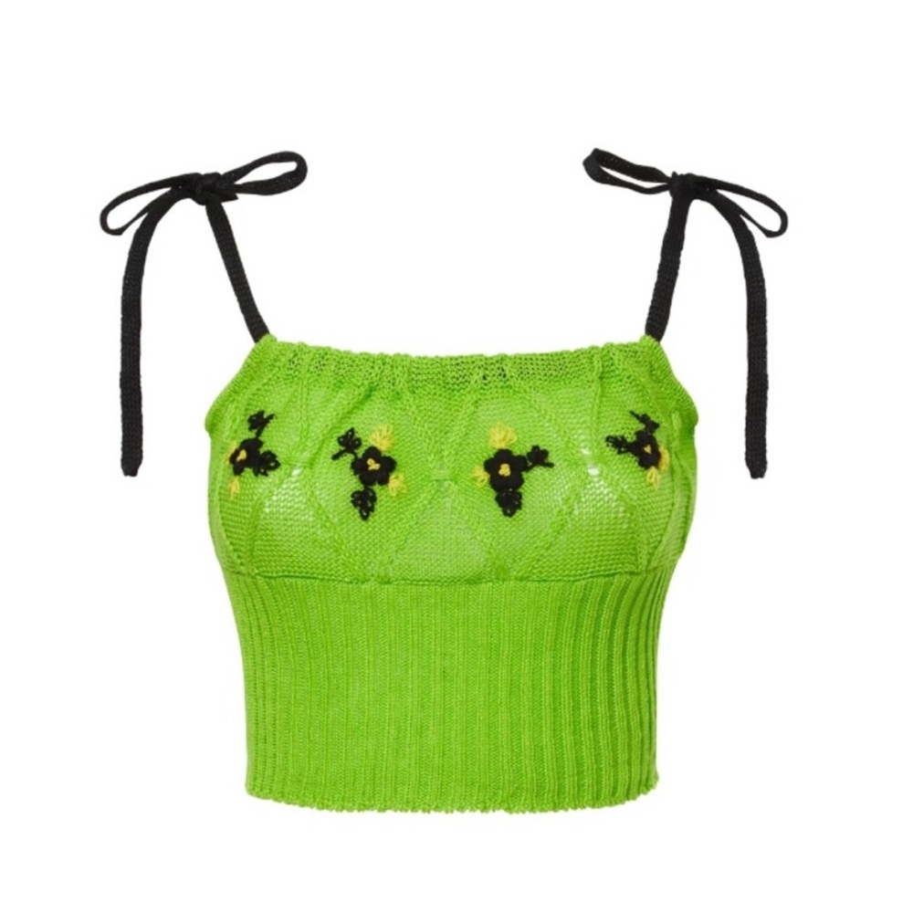Cormio green knitted top summer Ribbed Tie Front Camisole
